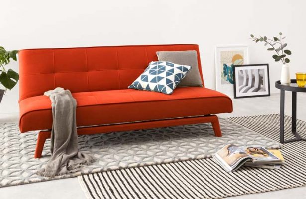 Red statement sofa