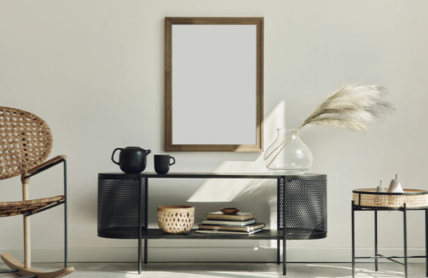 Black coffee table with decor from instant furniture outlet
